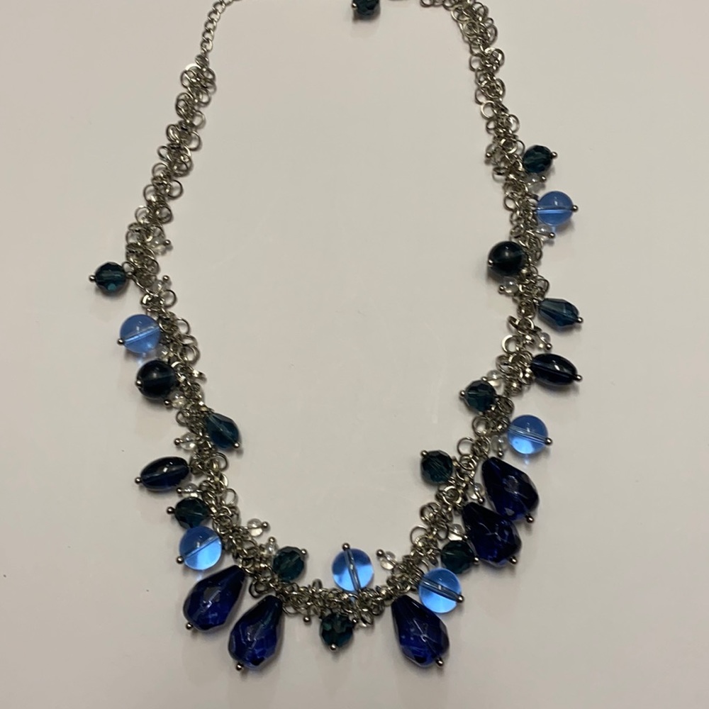 Silver light blue dark blue necklace